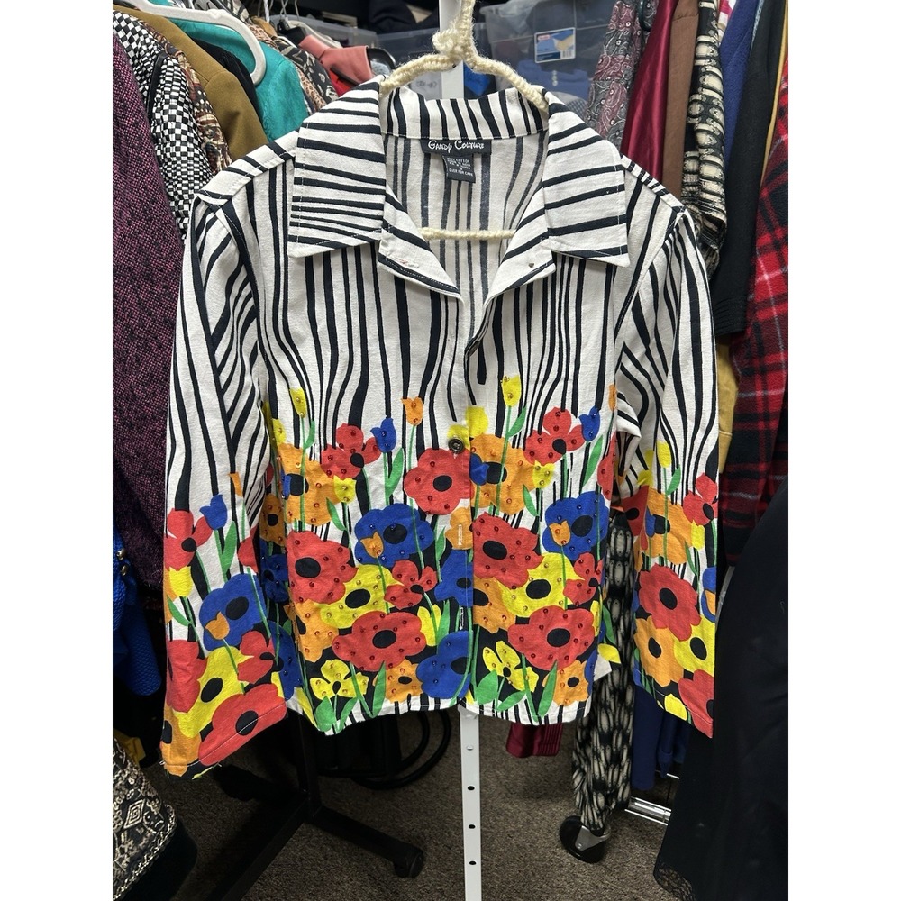 Candy Couture Jacket Floral W/Beads Vintage Y2K 100% Cotton India Sz S